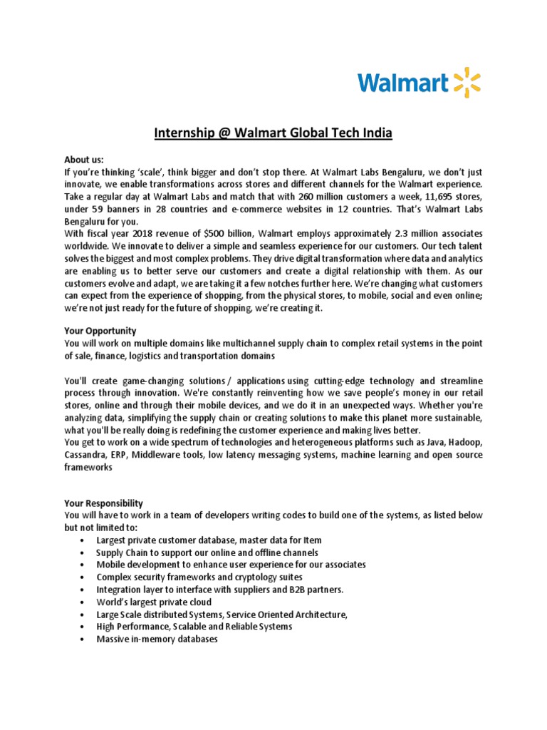 Internship at WalmartLabs PDF Supply Chain Walmart