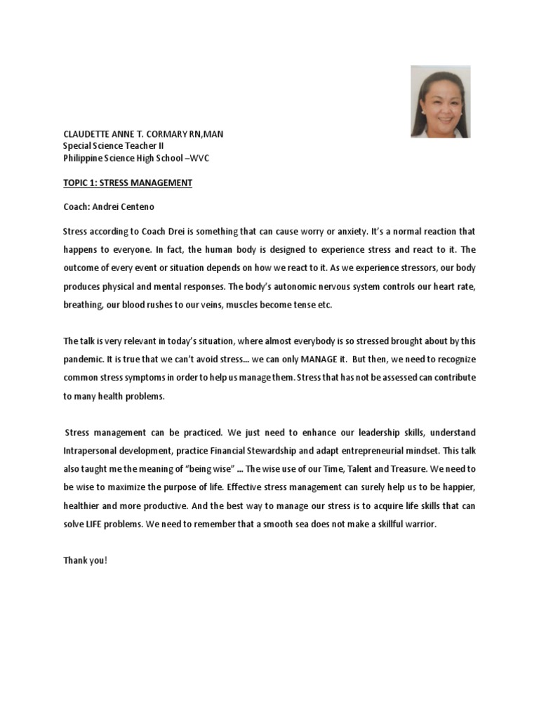 Topic 1: Stress Management | PDF | Career & Growth | Self-Improvement