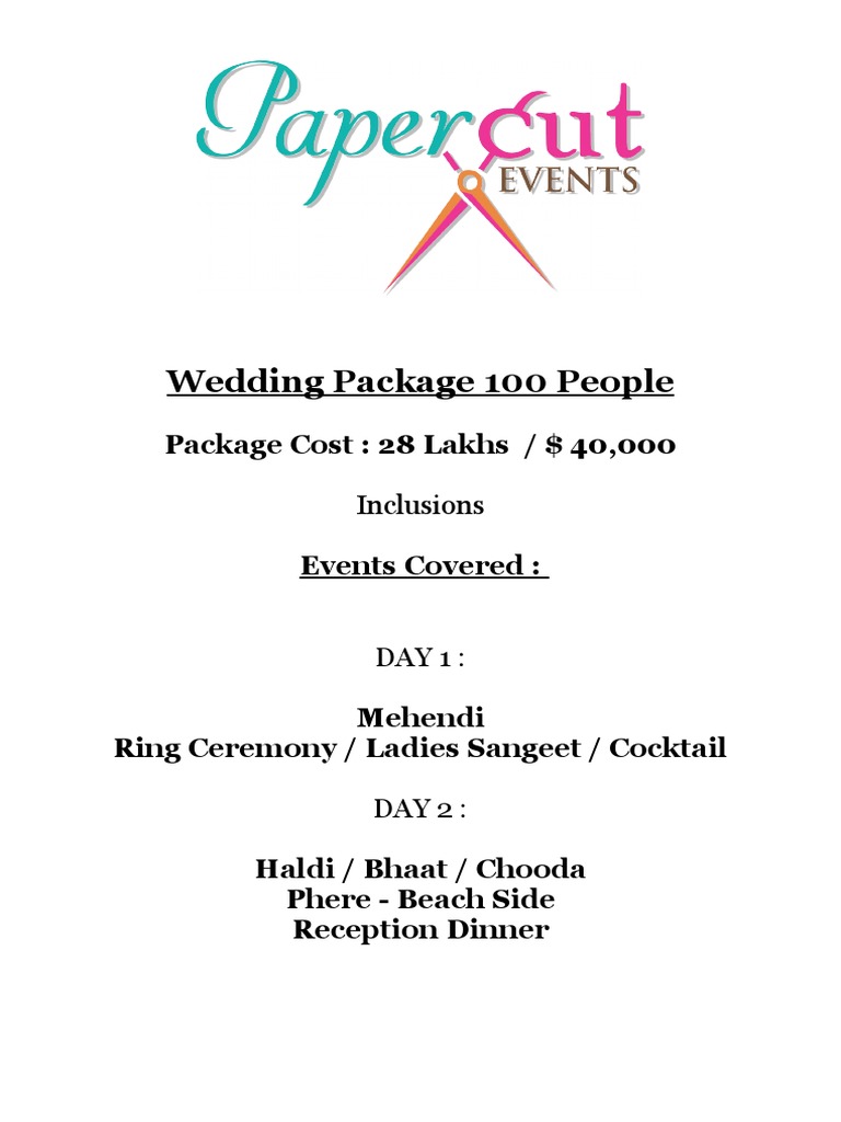 Wedding Package 100 People | PDF | Lunch | Restaurants