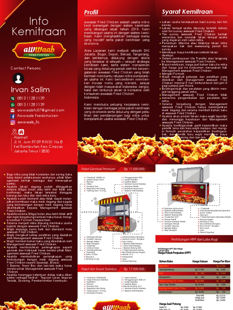 Peluang Kemitraan Awwaab Fried Chicken | PDF