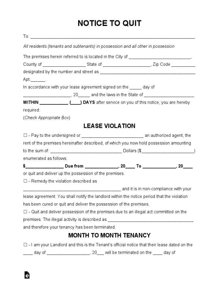 Notice to Quit Template and Instructions | PDF | Lease | Leasehold Estate