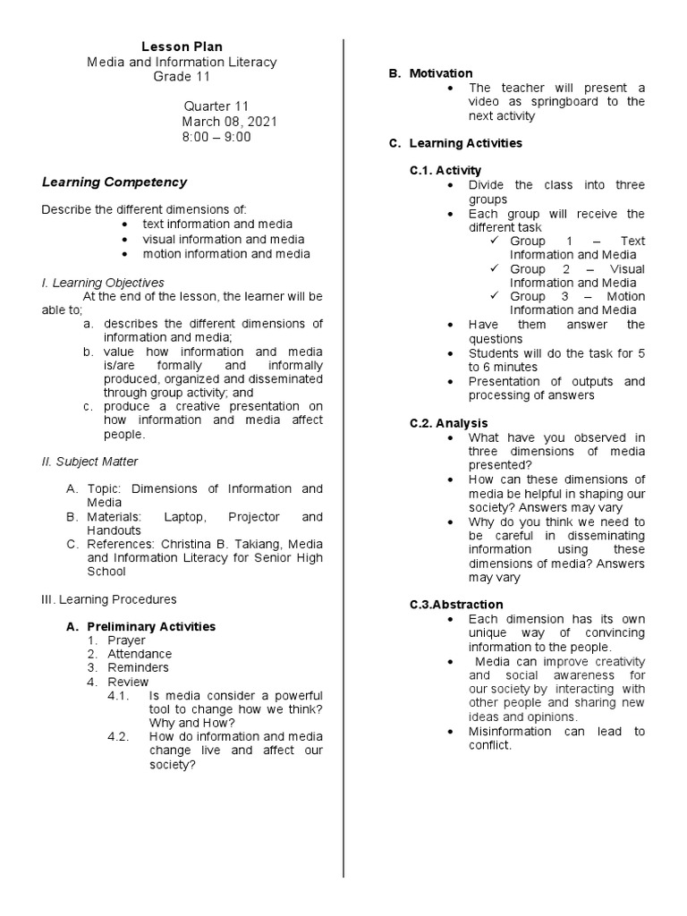 Lesson Plan: Learning Competency | PDF | Lesson Plan | Learning