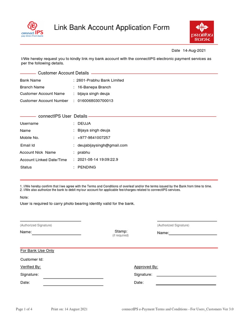 Link Bank Account Application Form | PDF | Indemnity | Banks