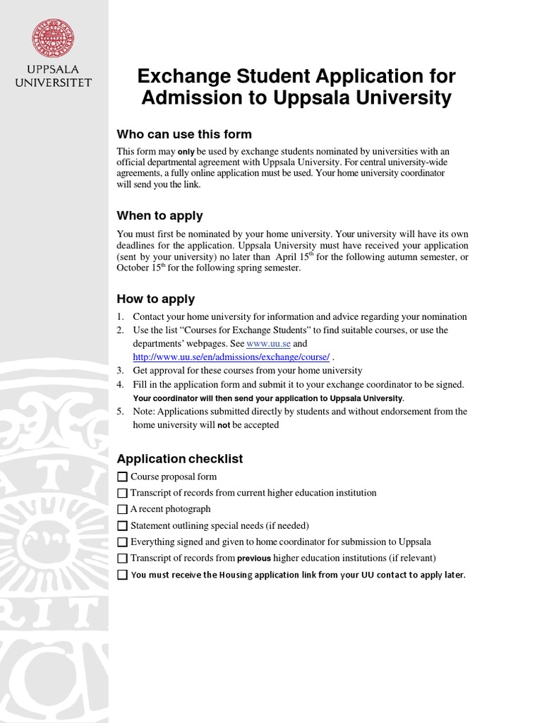 Uppsala University Exchange Application Guide | PDF