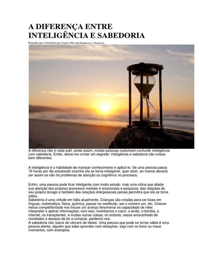 Diferença entre Inteligência e Sabedoria | PDF | Sabedoria | Humano
