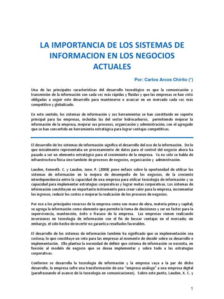 Importancia de los Sistemas de Información | PDF | Sistema de ...