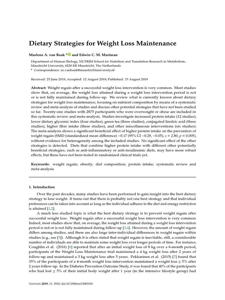 Dietary Strategies for Weight Loss Maintenance | PDF | Dieting | Weight ...