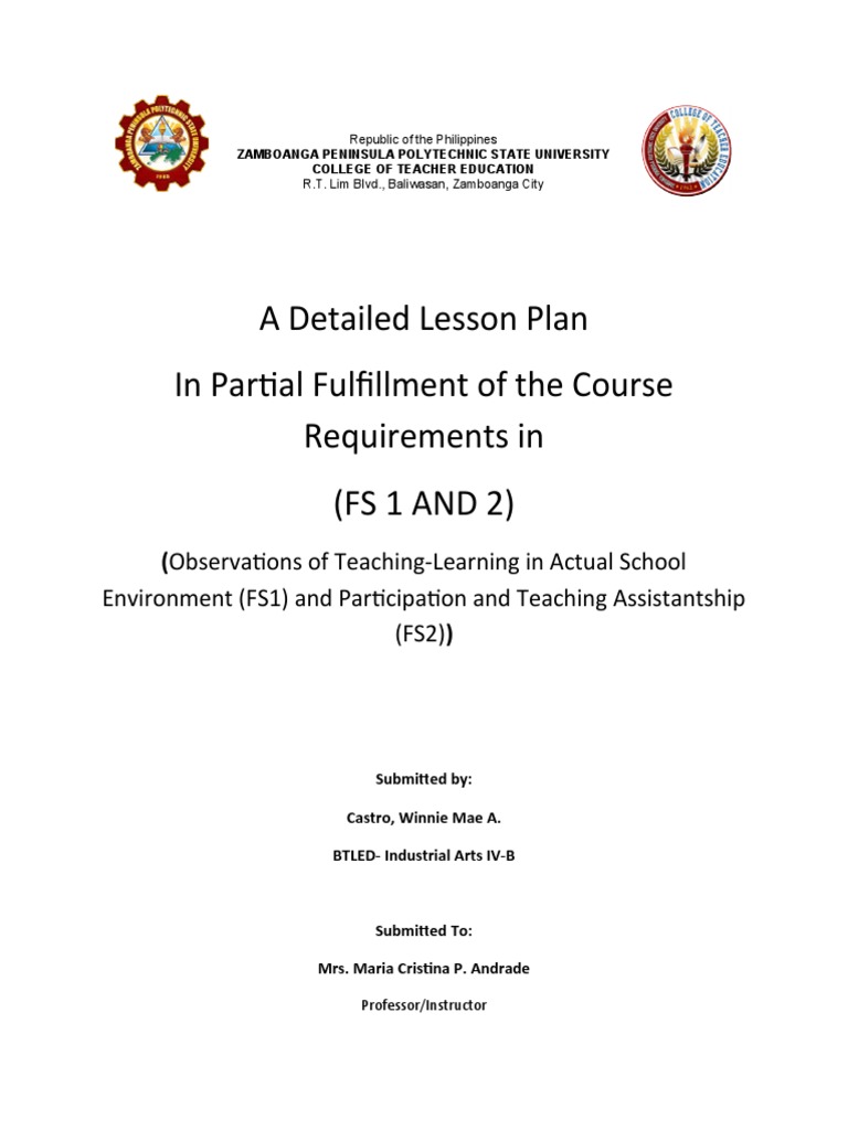 A Detailed Lesson Plan in Partial Fulfillment of The Course ...