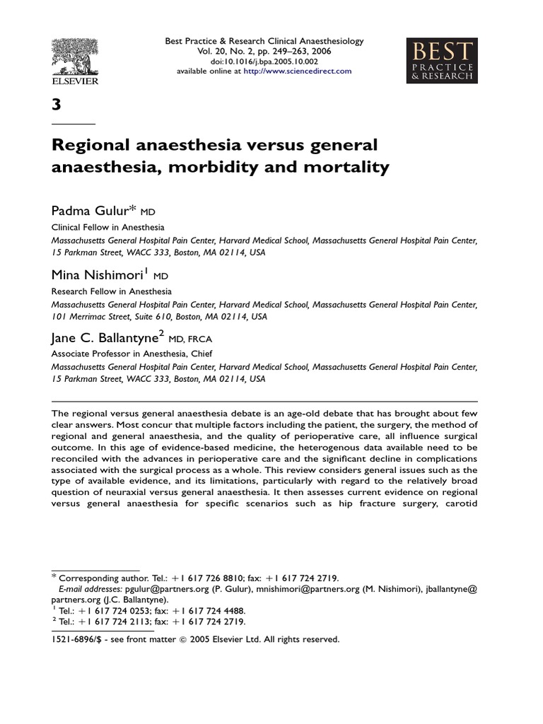 4 Regional Anaesthesia Versus General Download Free PDF Anesthesia