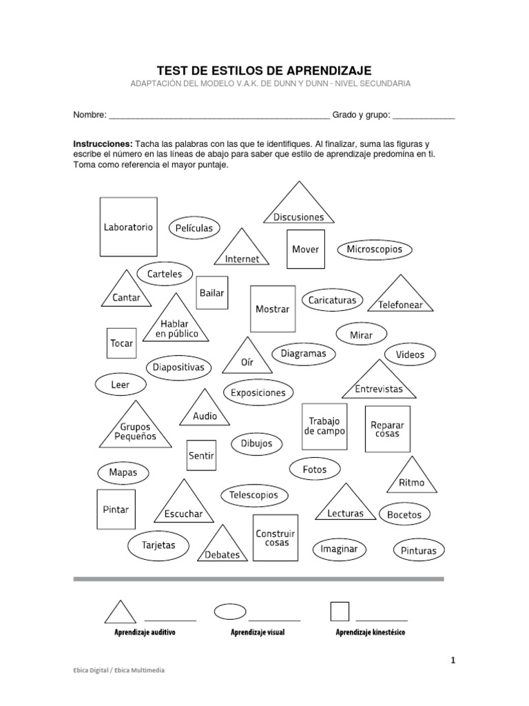 Test de Estilos de Aprendizaje VAK Secundaria | PDF