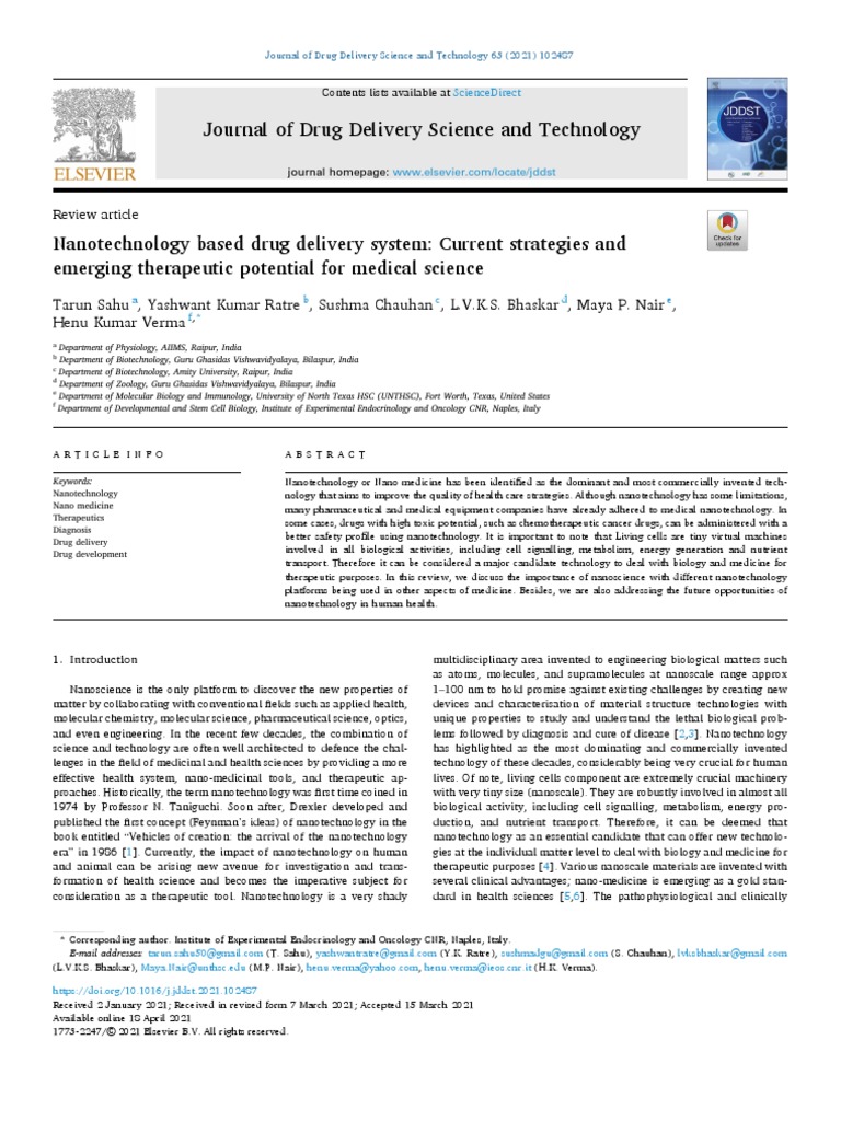 Journal of Drug Delivery Science and Technology | PDF | Nanotechnology ...