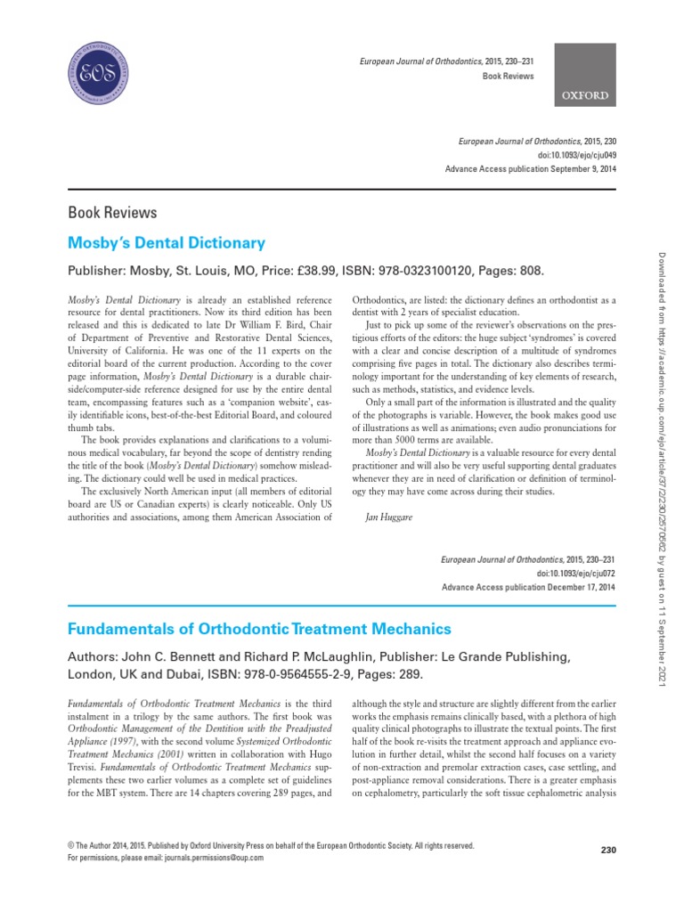 Book Reviews Mosby's Dental Dictionary PDF Orthodontics Dentistry