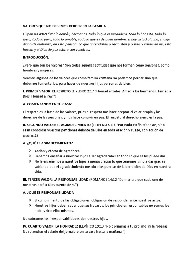 Valores Que No Debemos Perder en La Familia | PDF | Amor