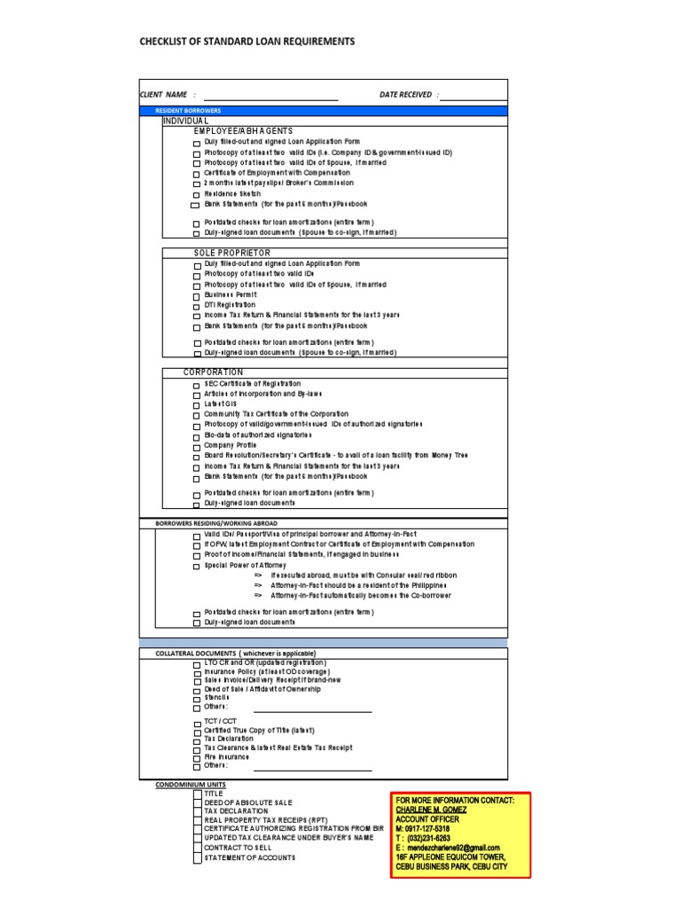 Money Tree Loan Application Requirements | PDF | Identity Document | Loans