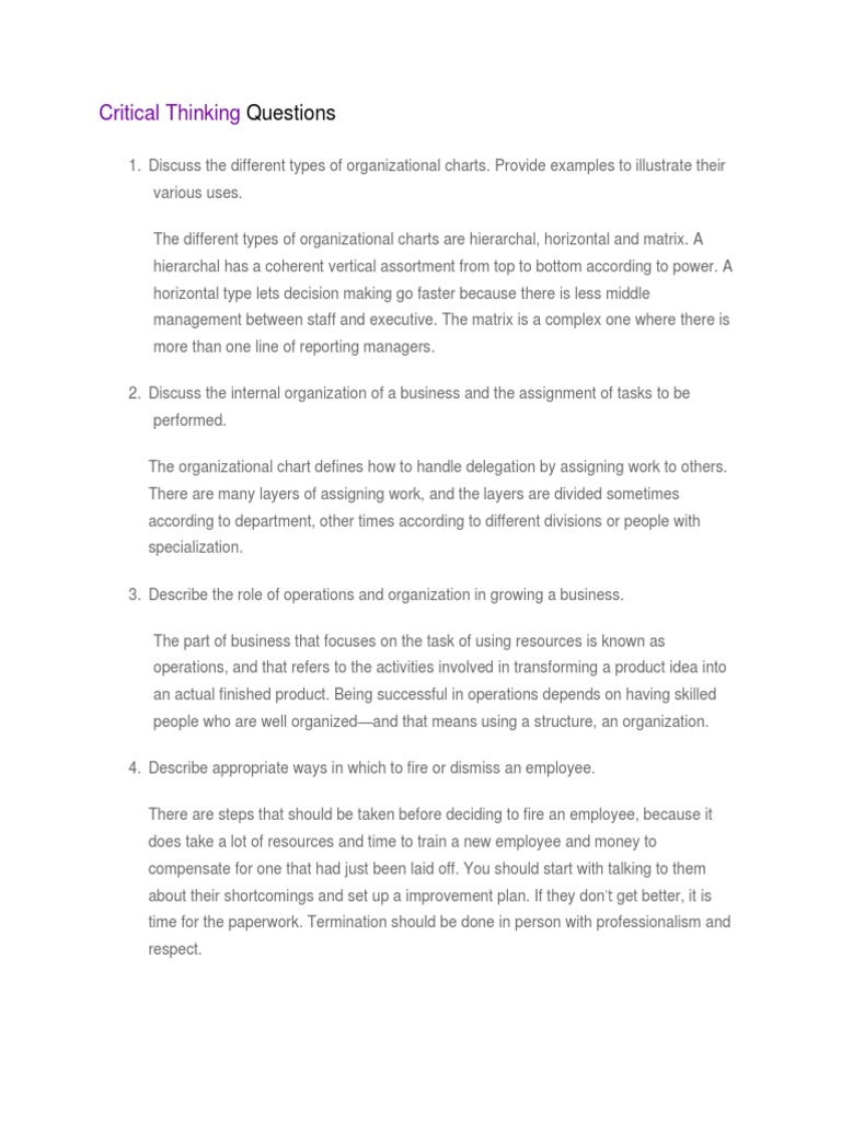 Unit 3 - Critical Thinking Questions | PDF