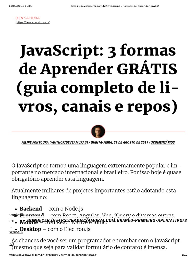 Javascript: 3 Formas de Aprender Grátis (Guia Completo de Li-Vros ...