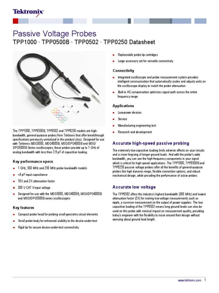 Passive Voltage Probes: TPP1000 TPP0500B TPP0502 TPP0250 Datasheet ...