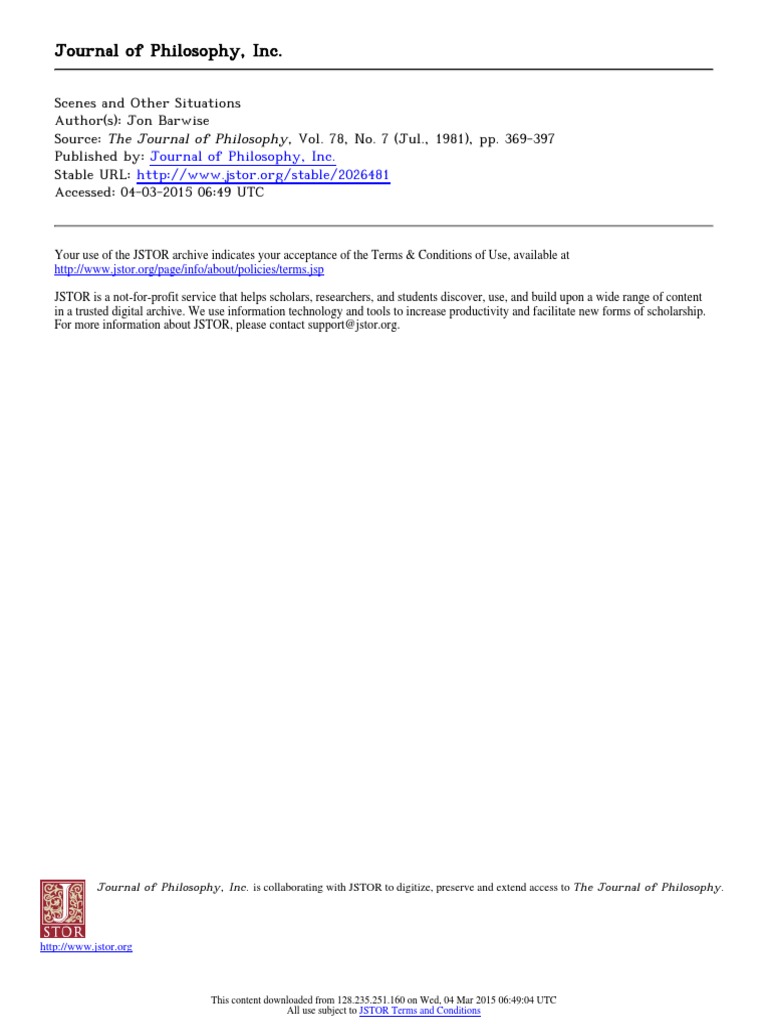 Jon Barwise Scenes and Other Situations PDF Logic Philosophical