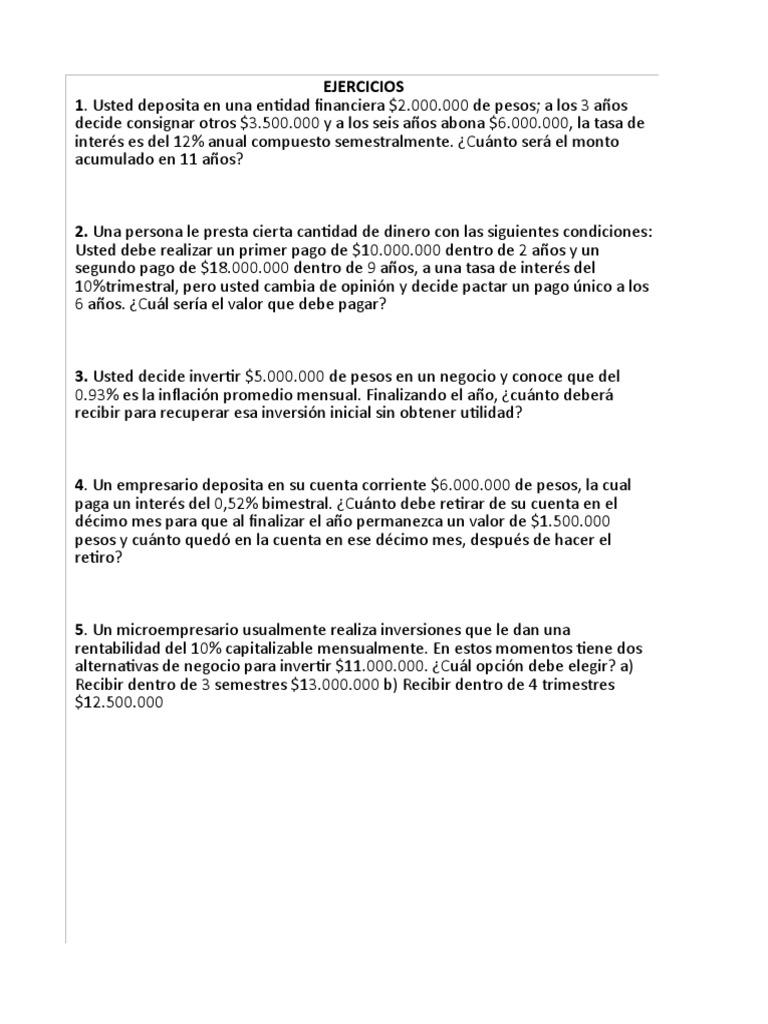 Ejercicios de Finanzas y Cálculo de Intereses | PDF | Economía ...