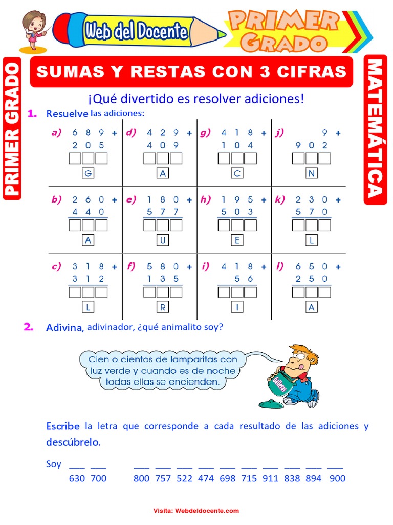 Hojas De Trabajo De Suma De Tres Dígitos Para Primer Grado 50+ Suma Y