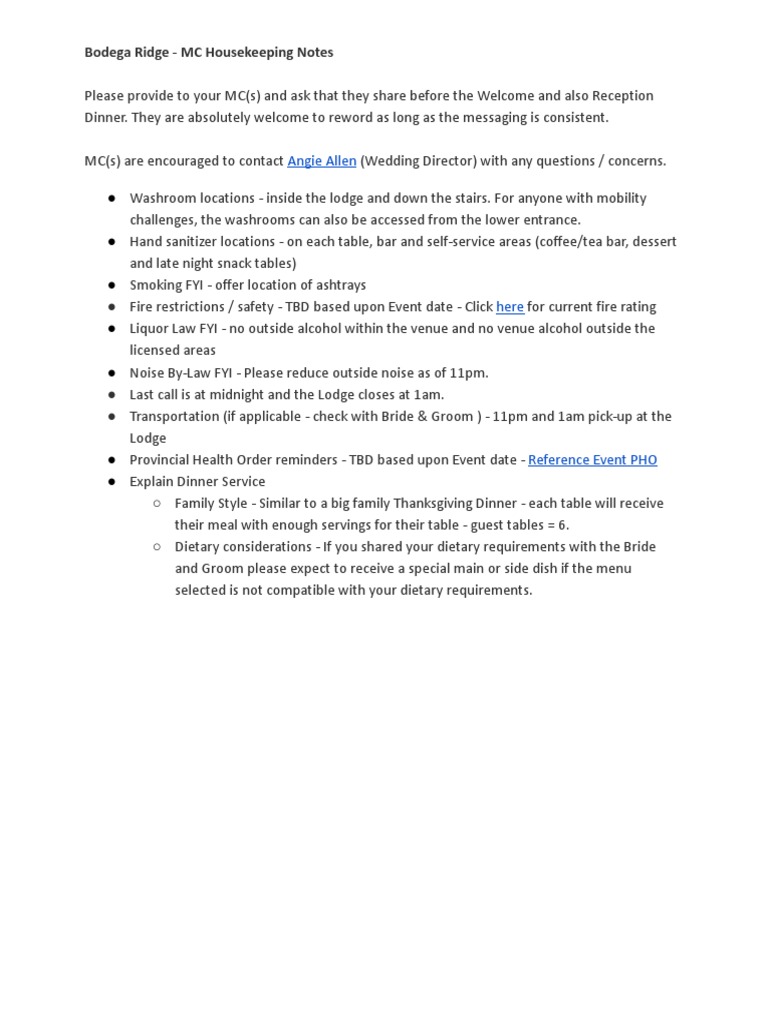 Bodega Ridge - MC Housekeeping Notes: Angie Allen | PDF | Cooking, Food ...