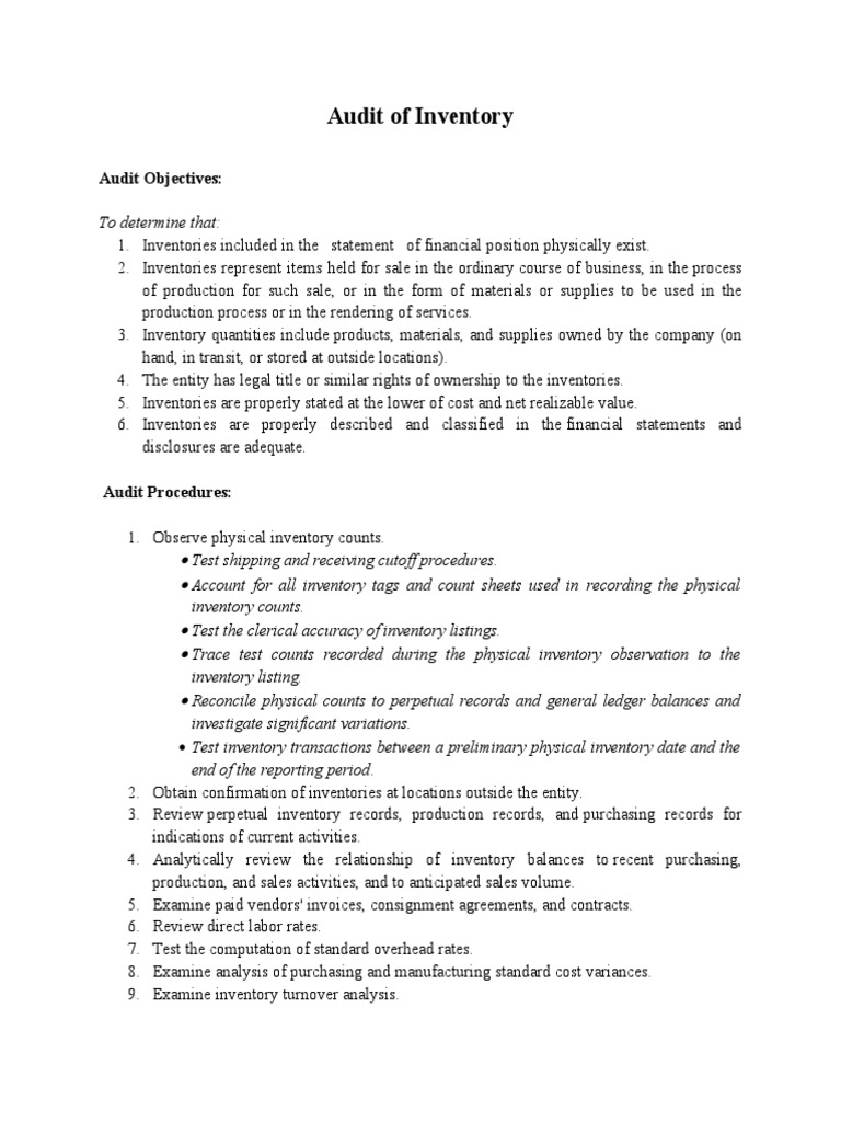 Audit of Inventory PDF Inventory Audit