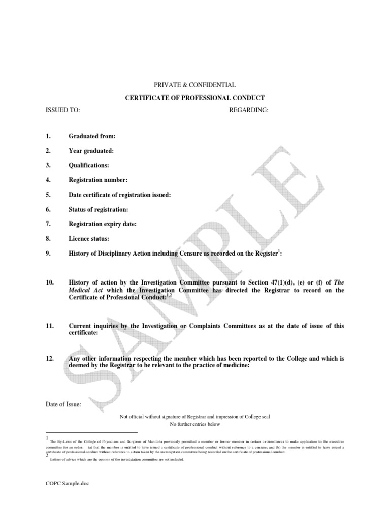 Certificate of Professional Conduct | PDF