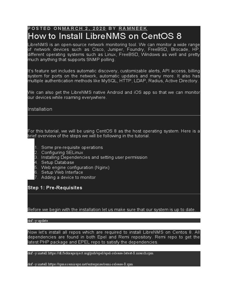 Install LibreNMS CentOS8 Nginx (php74) 20201004 | PDF | Linux ...