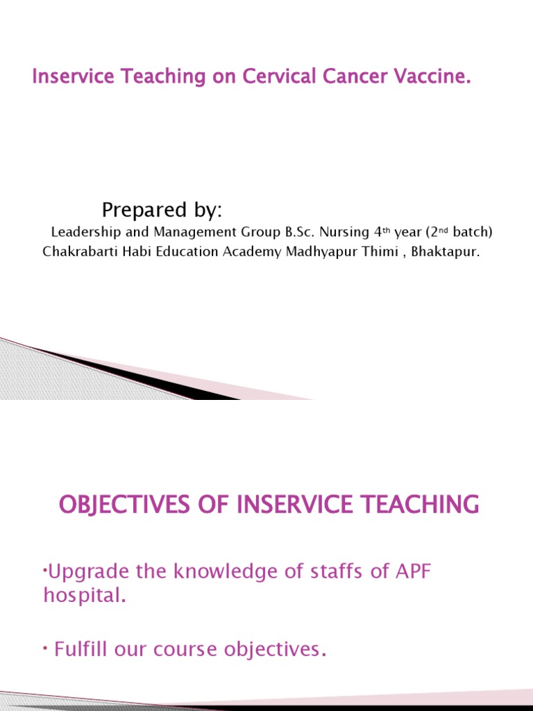 Inservice Teaching on Cervical Cancer Vaccine | PDF | Cervical Cancer ...