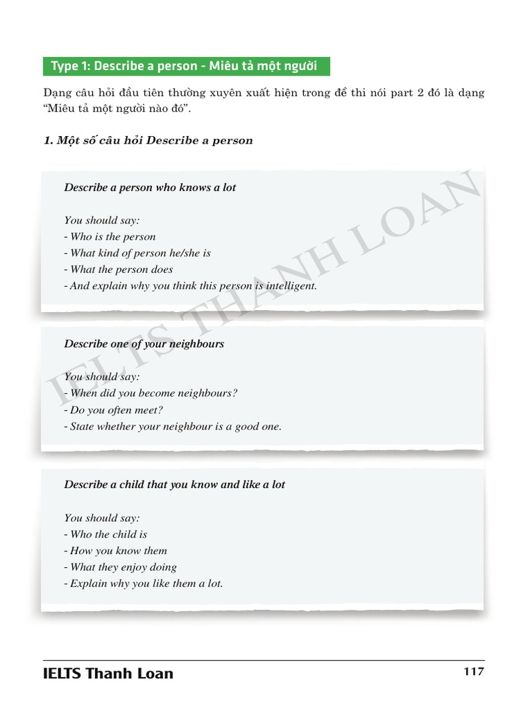 Khuôn mẫu trả lời dạng - Describe a person - trong IELTS Speaking part ...