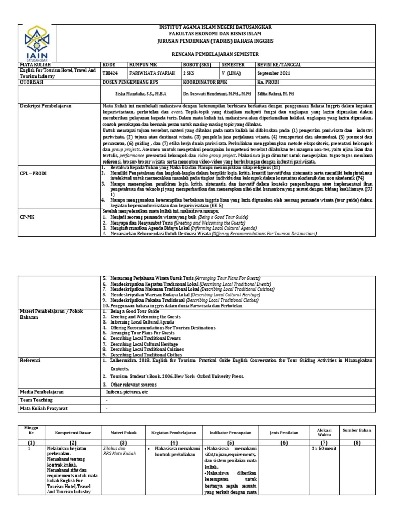 RPS - English For Tourism Hotel, Travel and Tourism Industry | PDF
