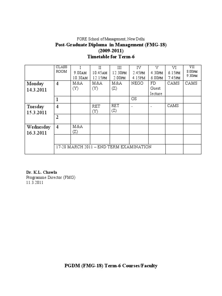 Term-6 Timetable for PGDM FMG-18 | PDF | Financial Economics | Market ...