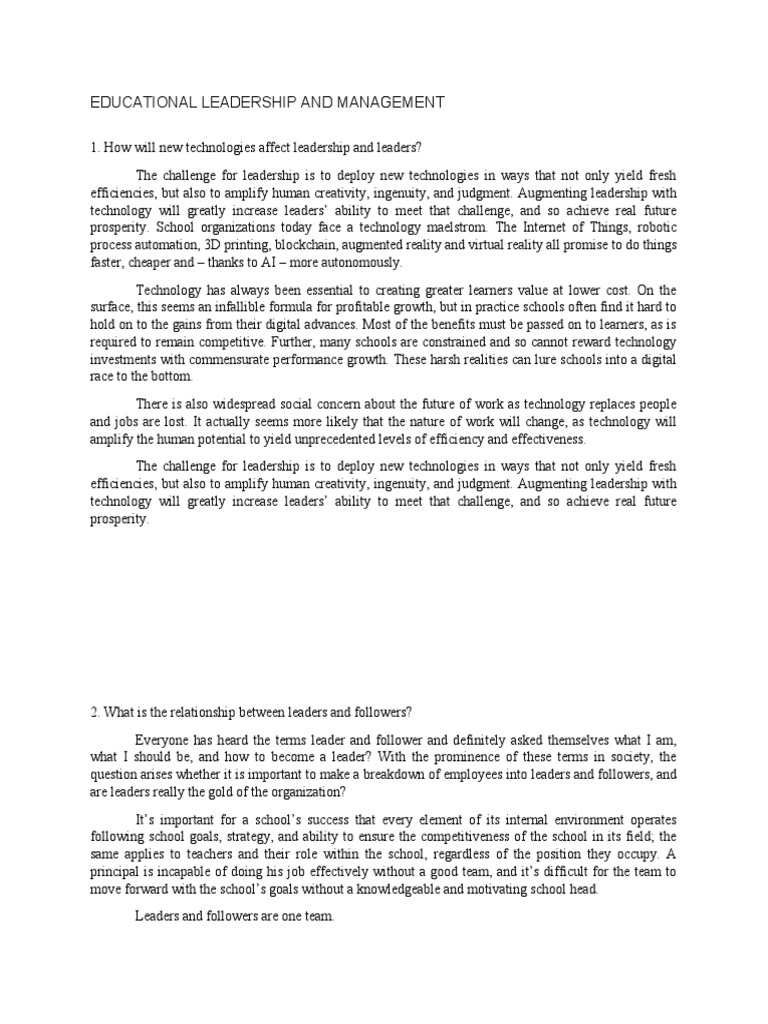 Educational Leadership in the Digital Age | PDF | Leadership | Curriculum