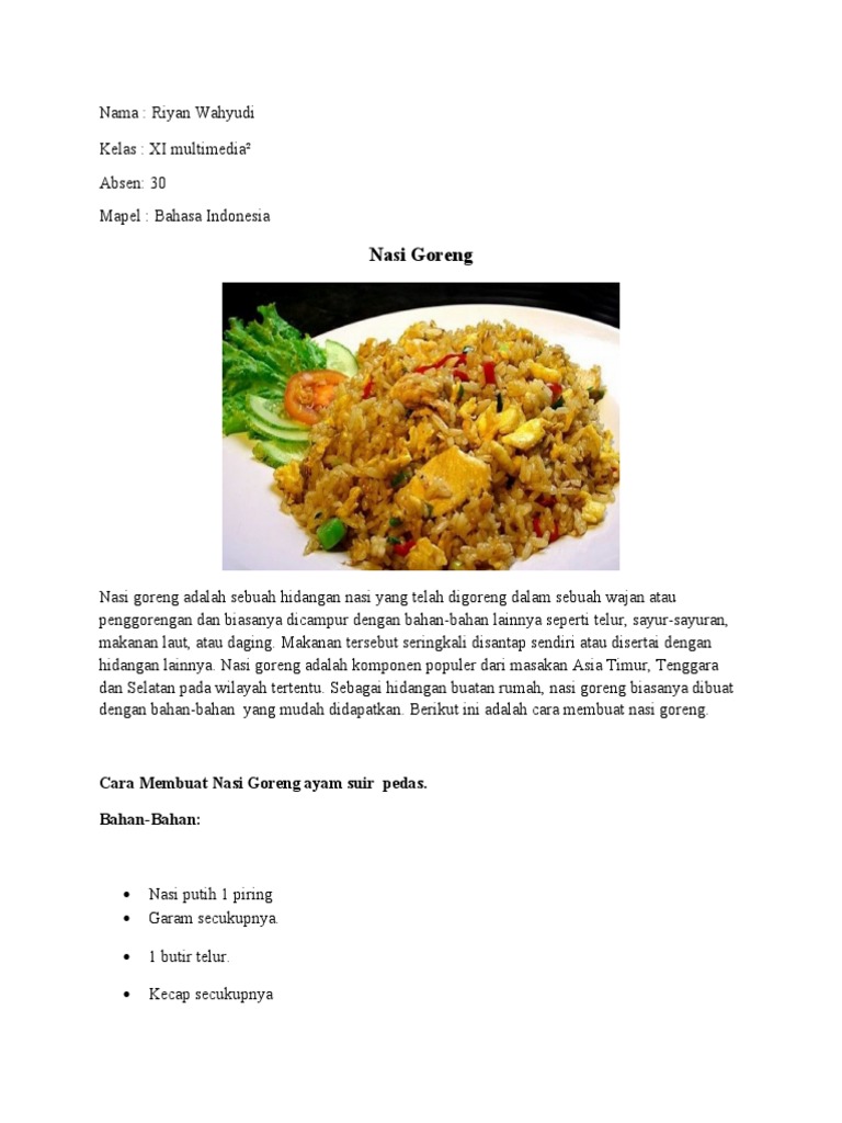 Teks Prosedur Membuat Nasi Goreng | PDF