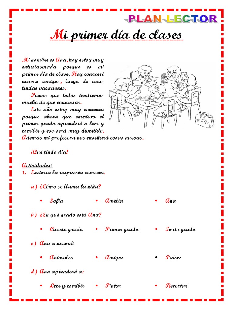 PL01 Mi Primer Dia de Clases | PDF | Artes del Lenguaje y Comunicación ...