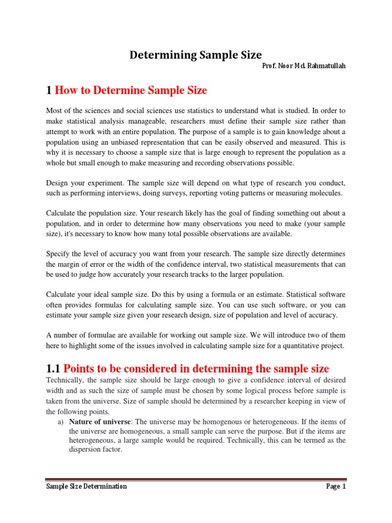 Sample Size Determination-1 | PDF | Sample Size Determination | Margin ...