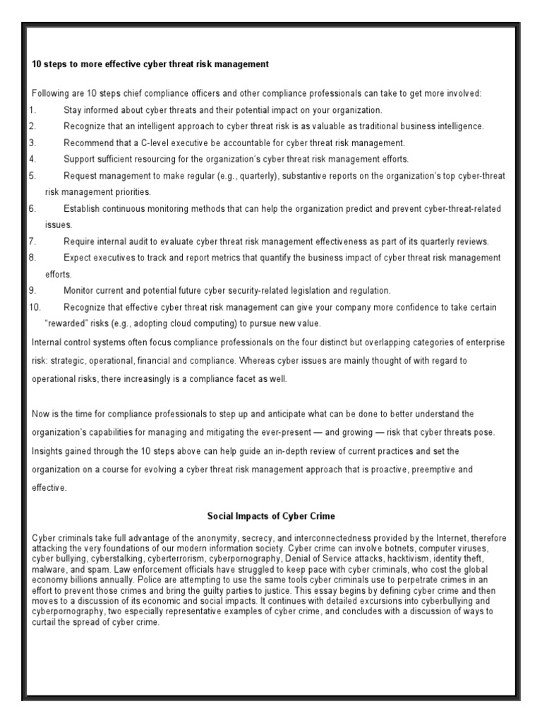 10 Steps To More Effective Cyber Threat Risk Management | PDF ...