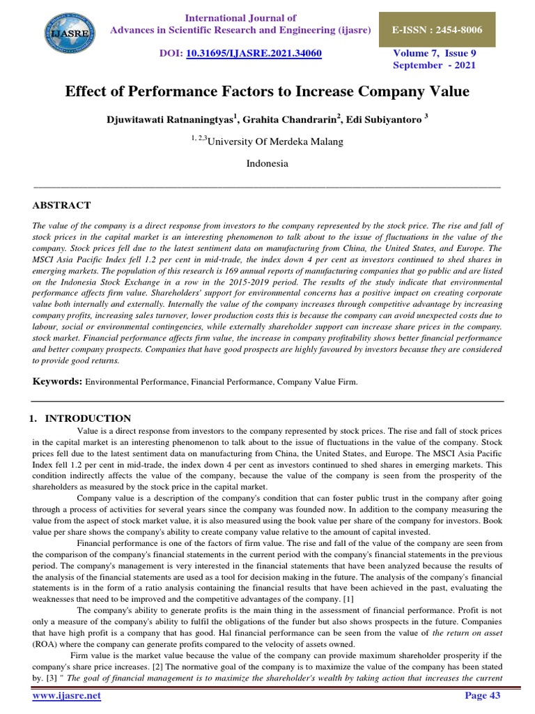 Effect of Performance Factors To Increase Company Value | PDF | Stocks ...