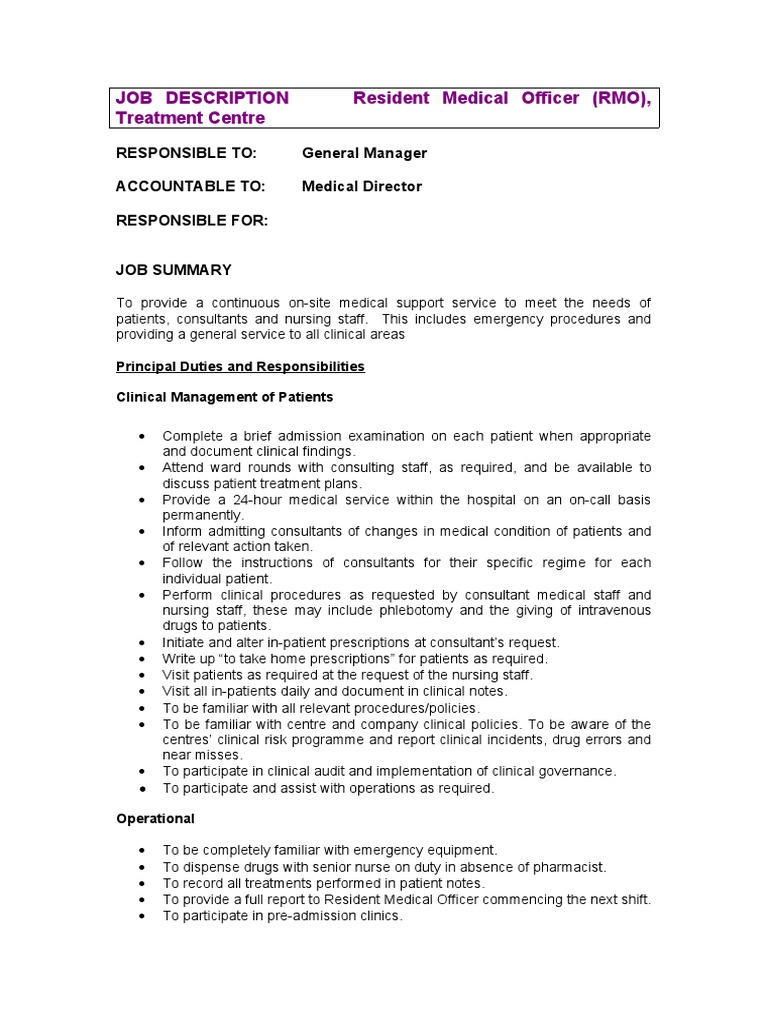 Resident Medical Officer Job Description | PDF | Patient | Medical ...