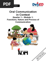 Oral Communication in Context: Quarter 1 - Module 1: Functions, Nature and Process of Communication