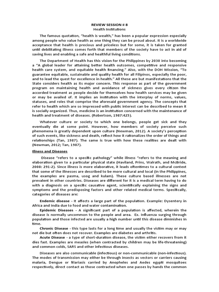Review Session 8 On Health | PDF | Health Care | Infection