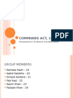 Companies Act, 1956: Presented To: Professor Sucheta Jawle