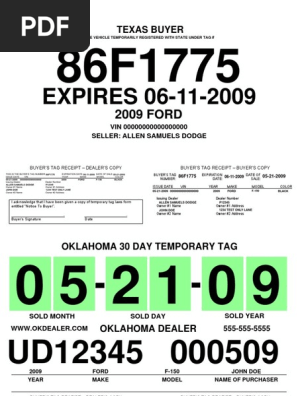 PDF Blank Printable Temporary License Plate Template