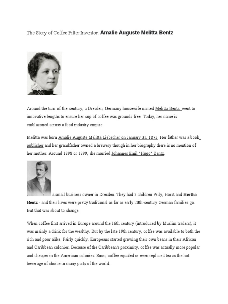 The Story of Coffee Filter Inventor Amalie Auguste Melitta Bentz