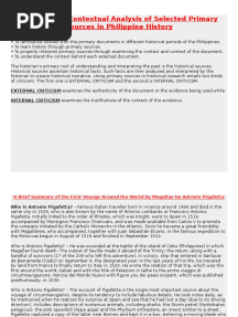 Content and Contextual Analysis of Selected Primary Sources in Philippine History