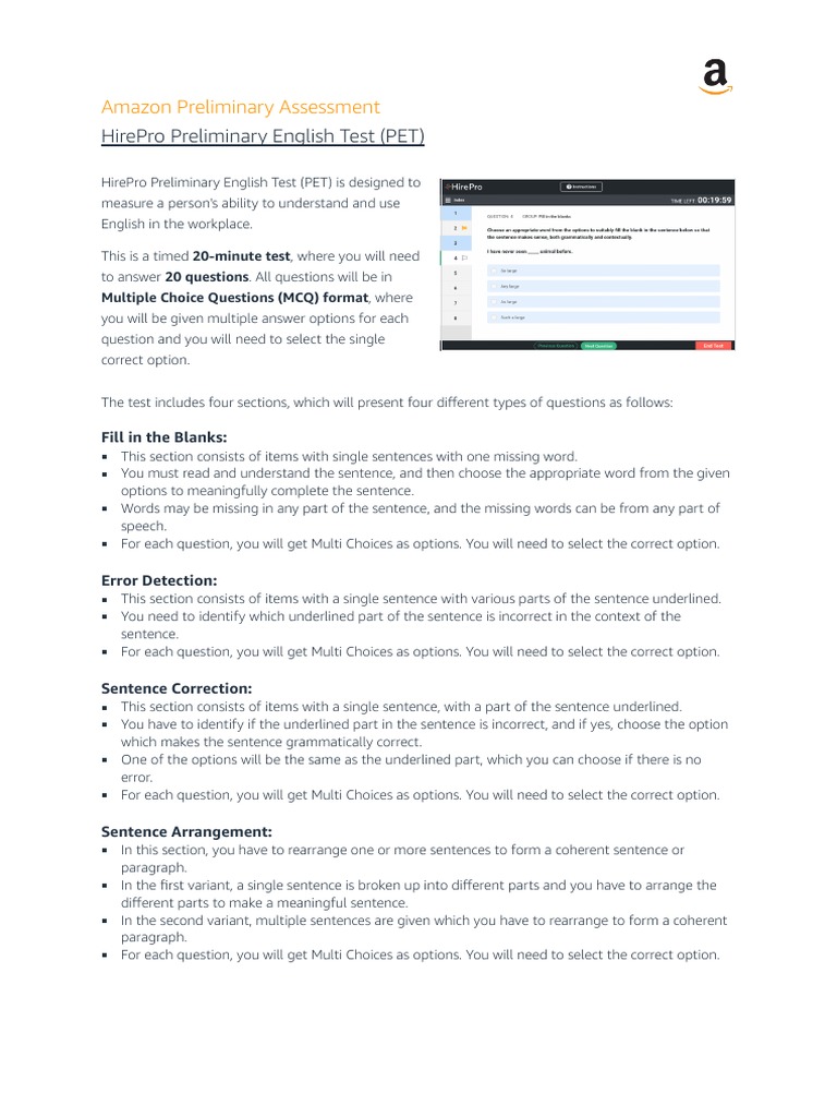 Amazon HirePro Preliminary English Test PDF Multiple Choice