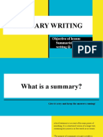 Objective of Lesson: Summarizing Summary Writing