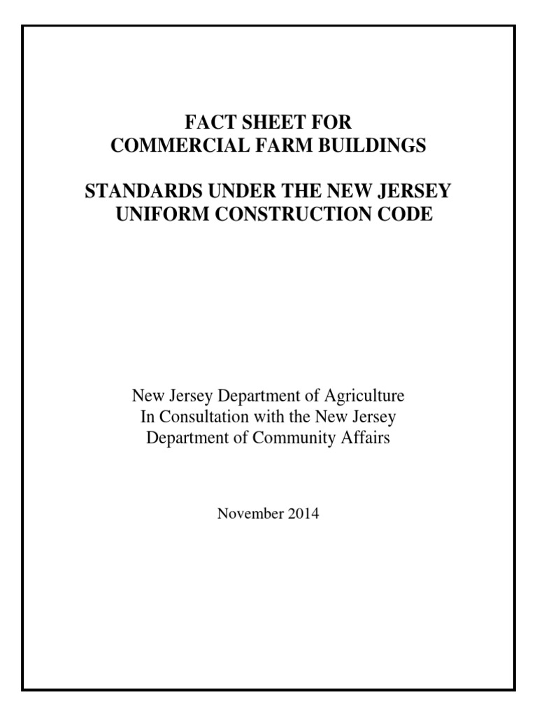Fact Sheet For Commercial Farm Buildings Standards Under The New Jersey