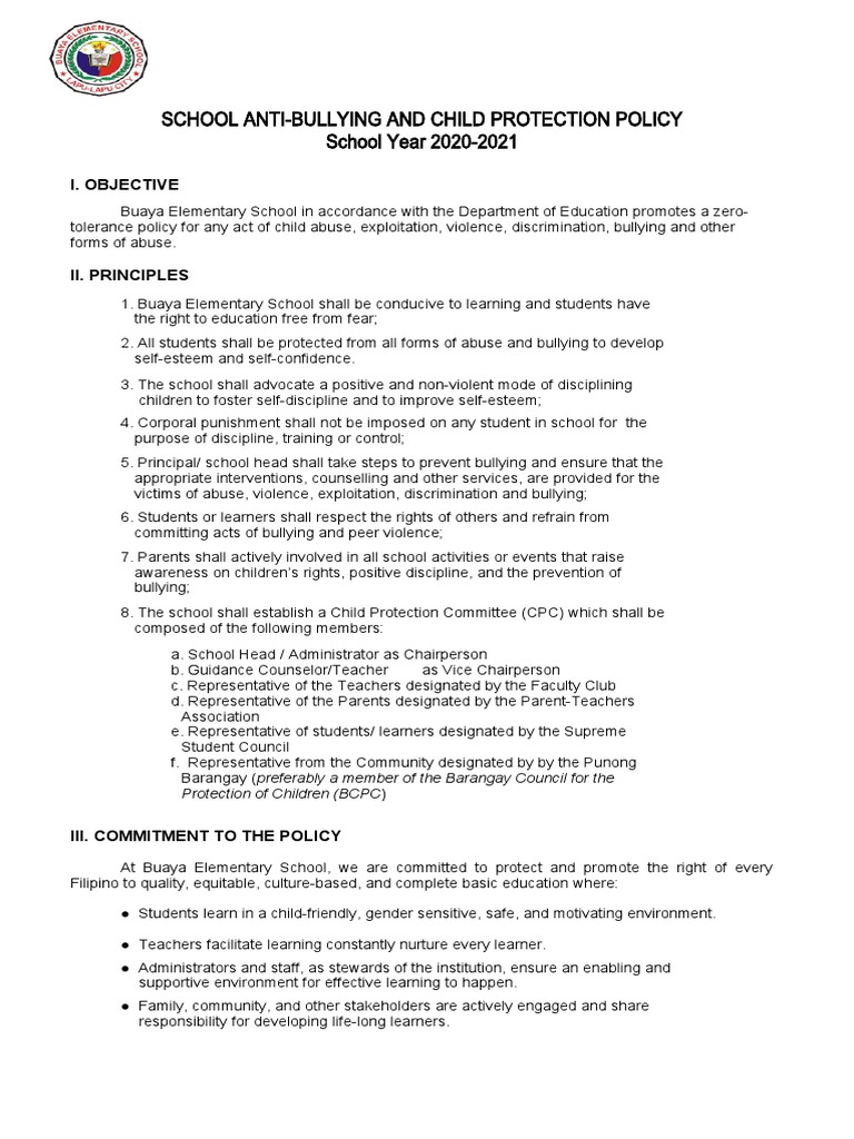 Buaya Elementary Anti-Bullying Policy | PDF | Bullying | Child Protection