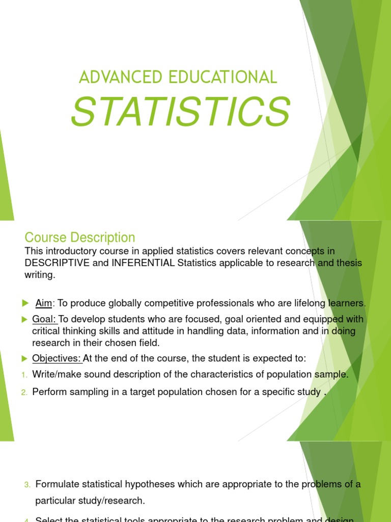 Advanced Educational Statistics PDF Statistics Sampling (Statistics)